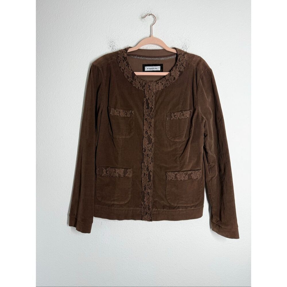 Public Women’s Bohemian Corduroy Jacket Lace Trim Snap Closure Sz 12 See Notes